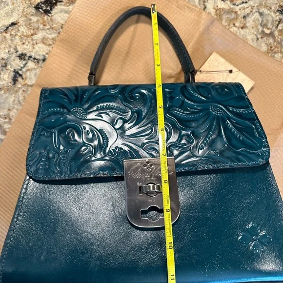 Patricia Nash-Chauny-Satchel Crossbody-Blue Coral-Tooled Leather-Purse & Wallet - Picture 13 of 15